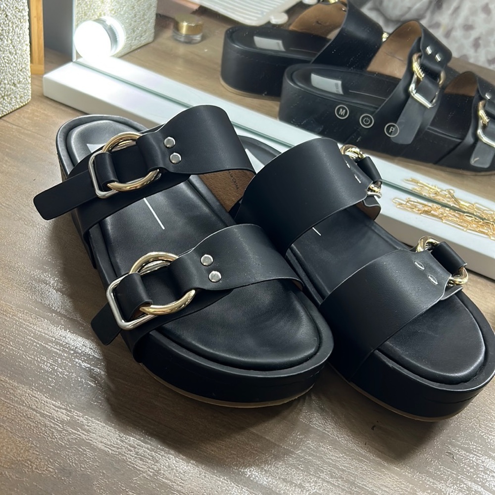 Dolce Vita black leather platforms with silver & gold buckles 9.5